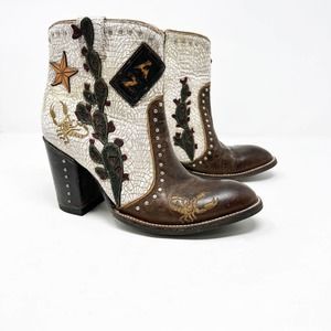 Old Gringo Brown and White Western Embroidered Ankle Boots